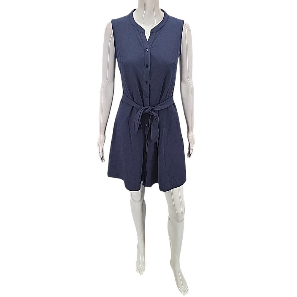Isaac Mizrahi Live Women's Sleeveless Dress with Belt Navy Petite Size X-Small